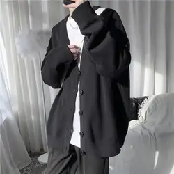 Top fashion mans knitted sweater cardigan loose V neck cardigan knit sweater in solid color large size bottom sweater