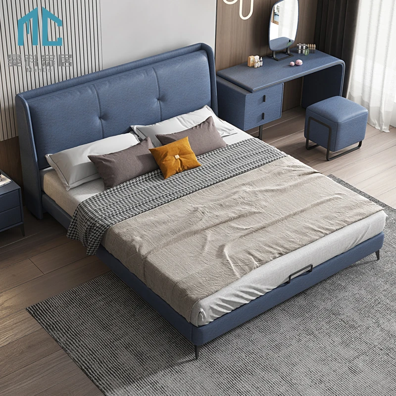 wholesale upholstered leather backrest solid Beds With Storage bedroom furniture bed