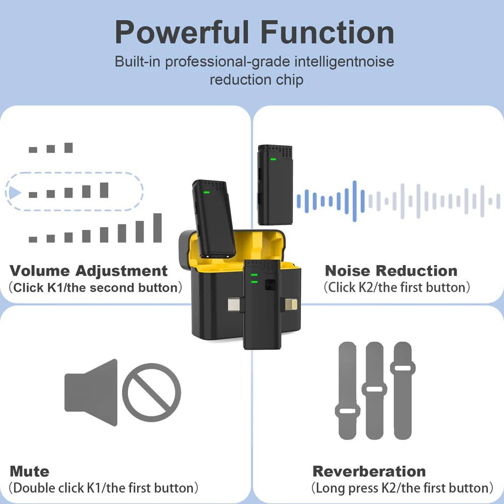 Lightning Type-C 2 1 Handheld Wireless Microphone Phone Computer 2.4GHz LED Portable Live Streaming Video Sound Recording