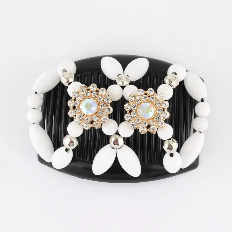 Wholesale Elastic Hairpin Stretch Hair Comb Hot Sales Beaded Hair Magic Comb Clip Beads Pin Ladies Hair Accessories