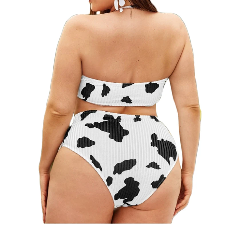 New Design Big Size Beachwear Sexy Animal Print Halter Bikini Swimsuit Plus Size Swimwear For Fat Women