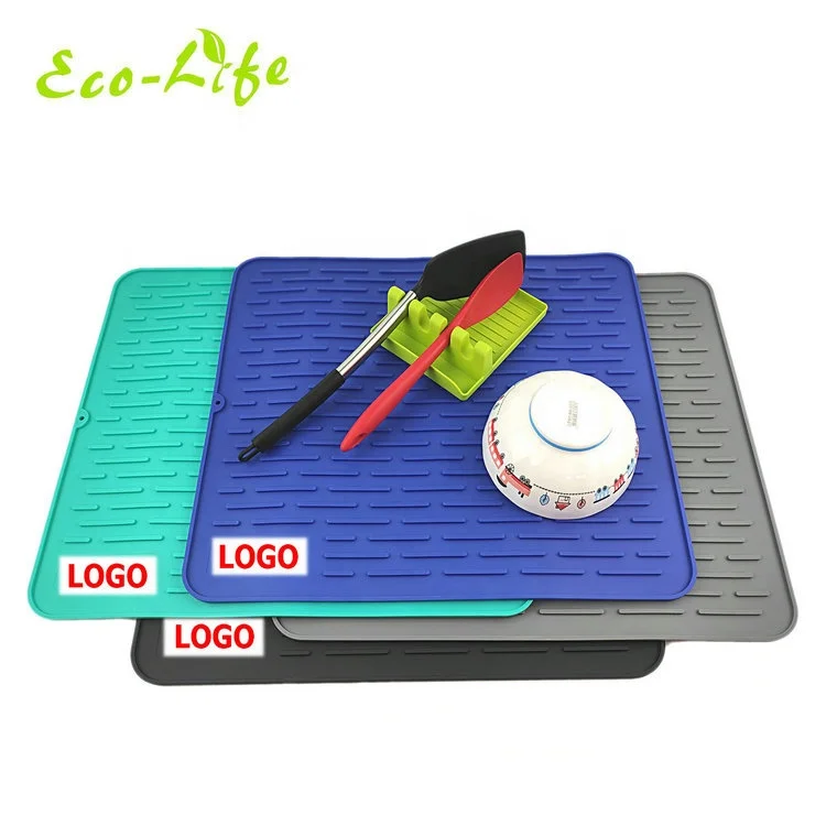 Custom Logo Extra Large 60*45cm, 45*40cm, 40*30cm Countertop Trivets Silicone Dishes Drying Mat