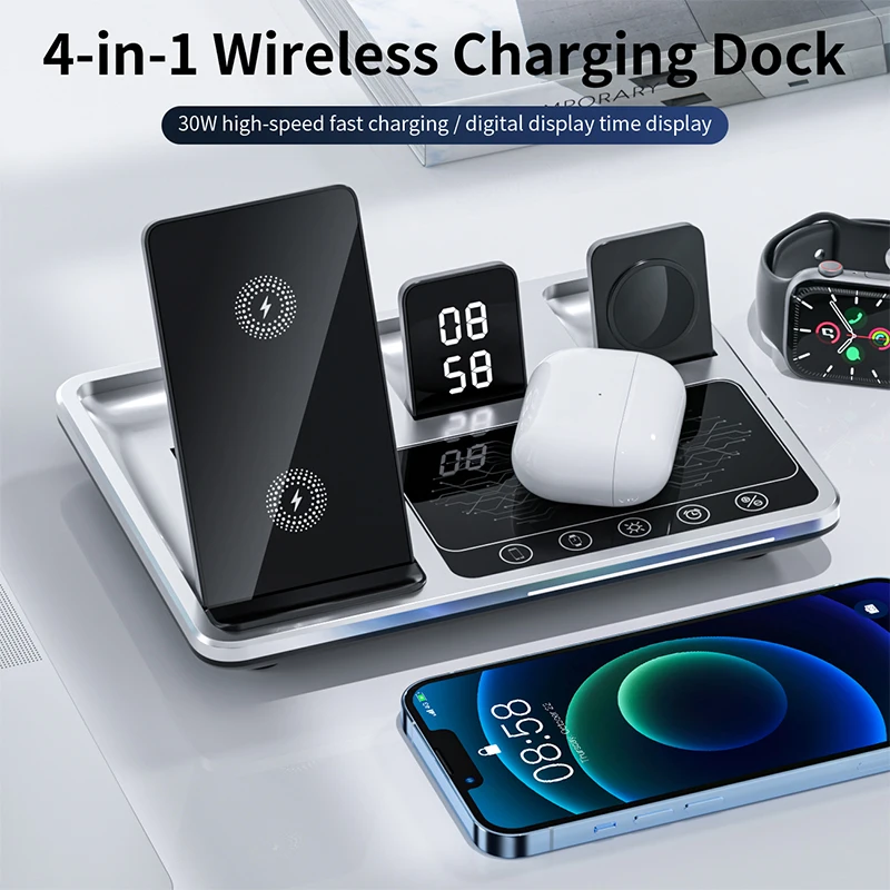 4 in 1 New Mobile Phones Holder Smart Touch  Led Light Stand Up Wireless Charger Station wireless charger
