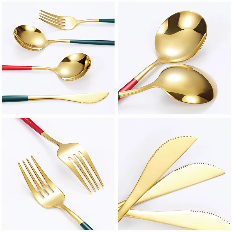 Wholesale Gold Plated Flatware Restaurant Luxury Spoon 24pcs Custom Portuguese Stainless Steel Gold Cutlery Set For Wedding