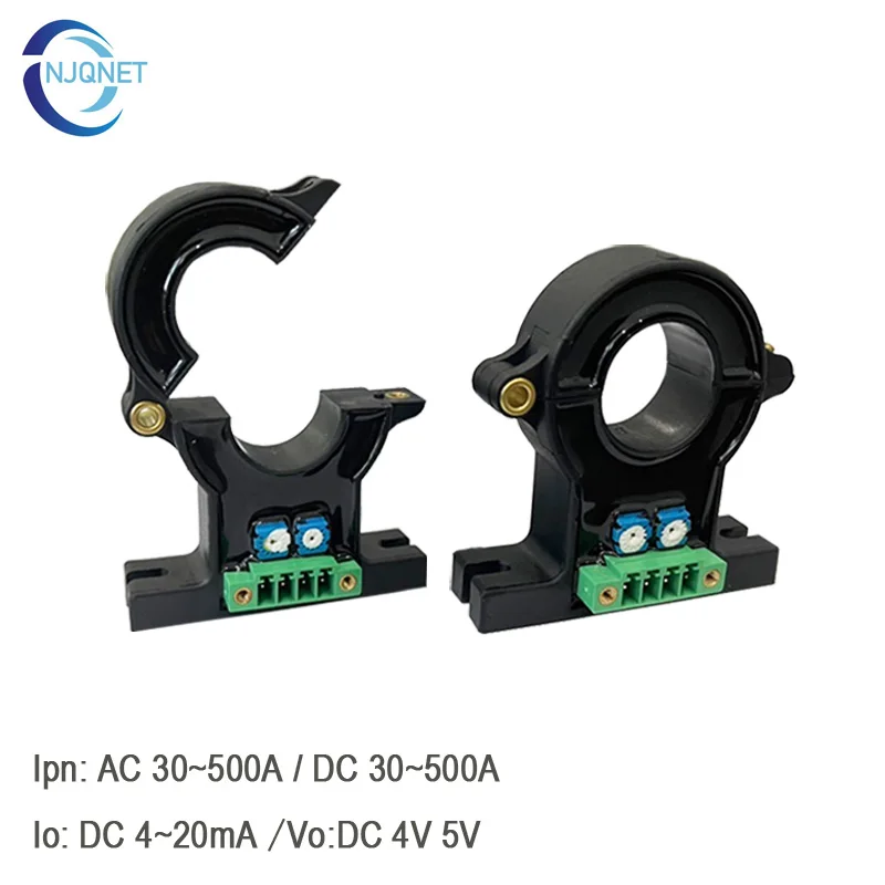 QNDBK1-21 Clamp Sensor AC or DC/4-20mA or 4V 5V Split Core Current Sensor 30A 100A 200A 300A 400A 500A Current Transmitter +24V