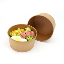 Good Quality 100% Wooden Paper Cups China Paper Coffee Cups 12oz Kraft Paper Soup Cup Salad Disposable Bowls