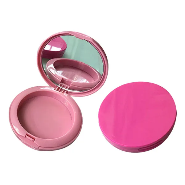 Custom Round Makeup Loose Compact Powder Blusher Case With Lighted Mirror