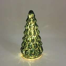 Luminous glass Christmas tree statuette battery powered desktop fireplace Christmas decoration glass ornaments