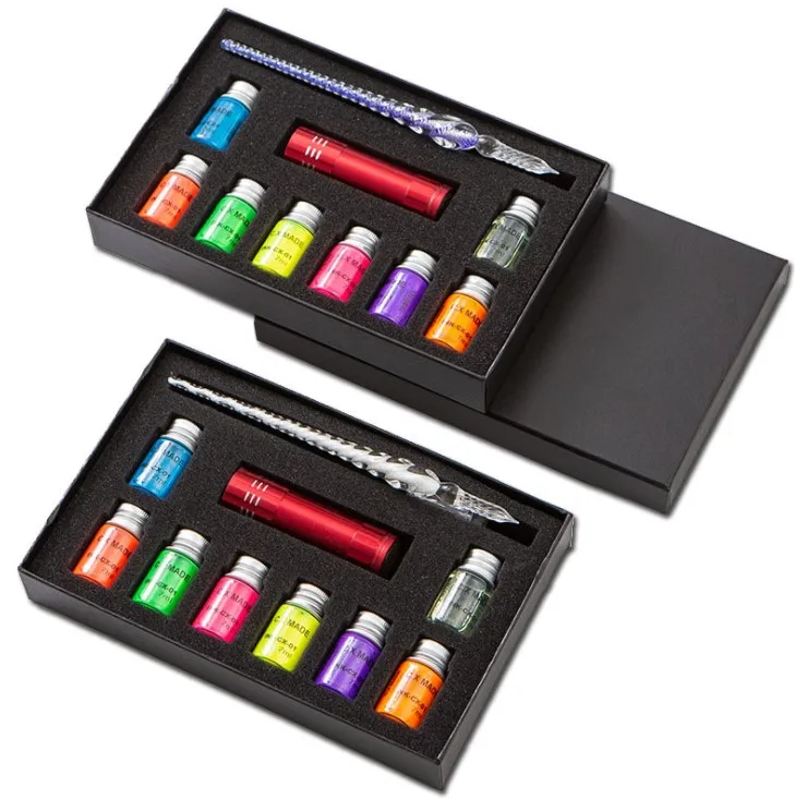 HOT Calligraphy Pens Set Colorful Glass Dip Pen Ink Kits with Fluorescent & Invisible Ink for Art Writing Calligraphy Gift