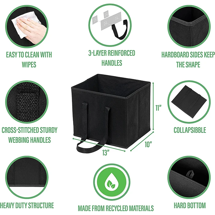 Custom Heavy Duty Collapsible Reusable Non woven Fabric Grocery Shopping Bags With tote Handle