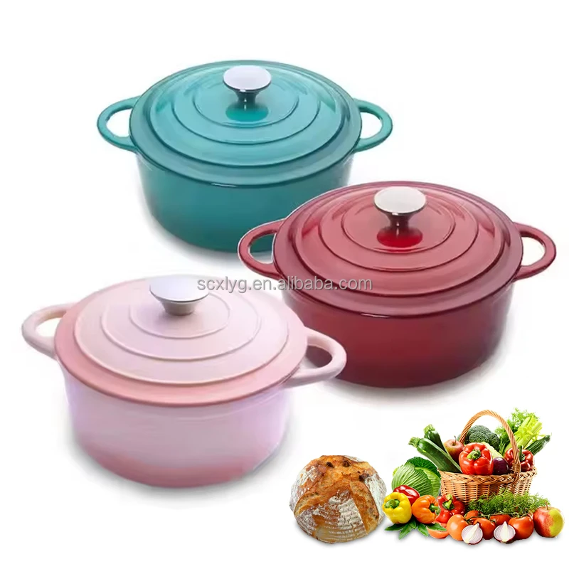 XL Wholesale Dutch Oven Cast Iron Enamel Pot Round Soup Pot Casserole Dish Cast Iron Cookware With Two Handles for Home Cooking