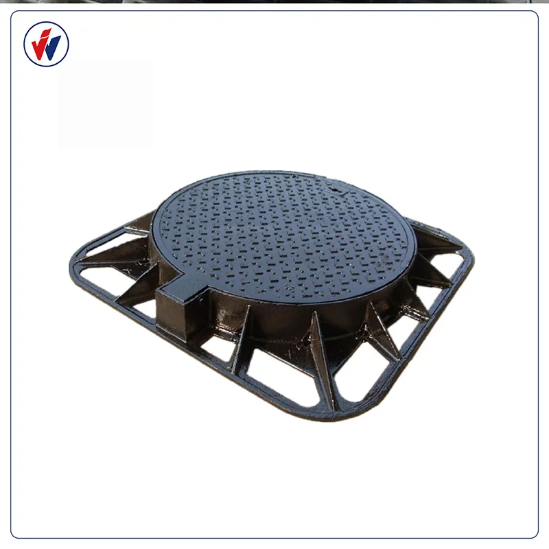 Ductile iron cover EN124  outside square inside round cast iron ductile iron  with frame watertight manhole cover