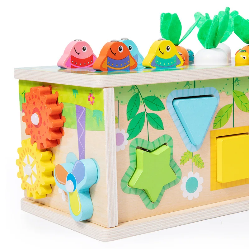 Unisex Multifunction Wooden Tissue Box Montessori Early Educational Toddlers Game 2-4 Years Baby S Matching Toy Carrot Harvest
