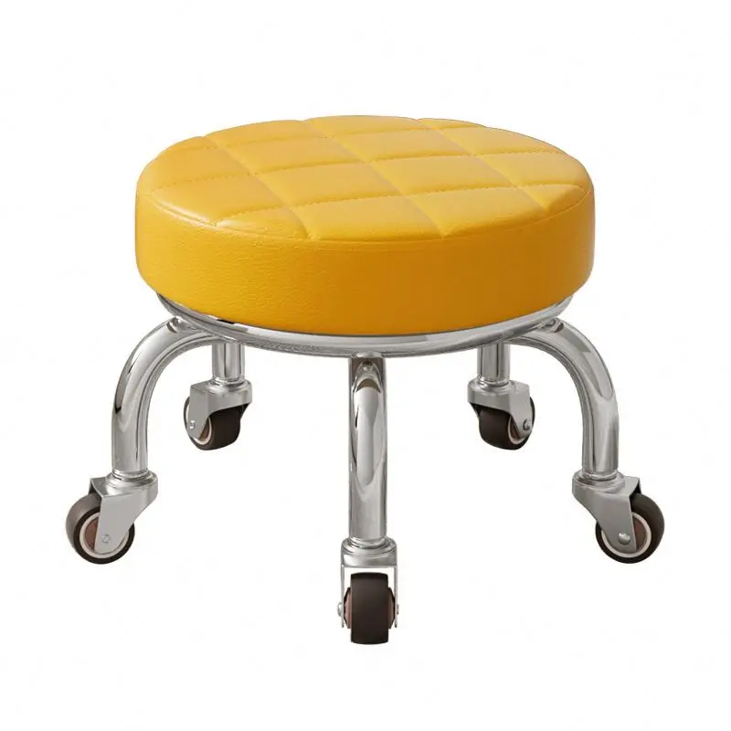 Leather Low Rolling Stool - Swivel Small Stool with Universal Caster Wheels for Home Office Garage Shop Fitness Sport