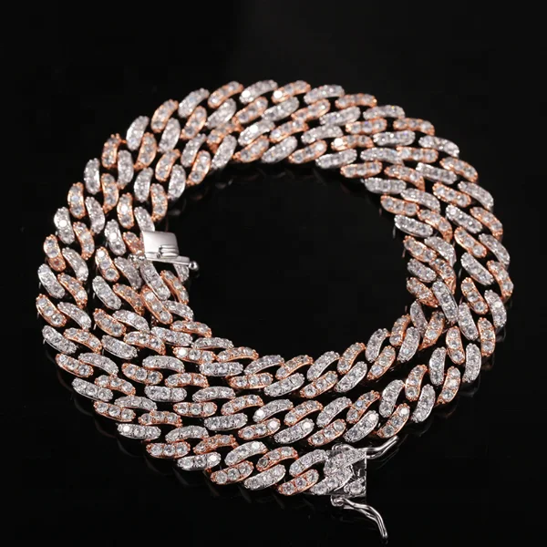 
Fashion 9mm Pink Cubic Cuban Link Chain Rose Gold Plated CZ Women Jewelry Necklace 