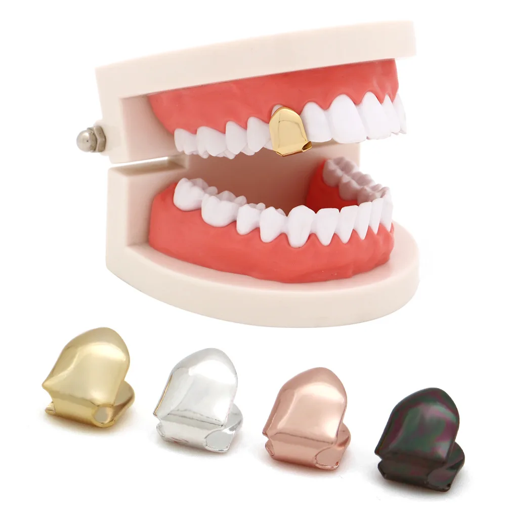 Wholesale Hip Hop Rapper New Fashion Simple Gold Plated Braces Rose Gold Black Silver Gold Cross Teeth Grills