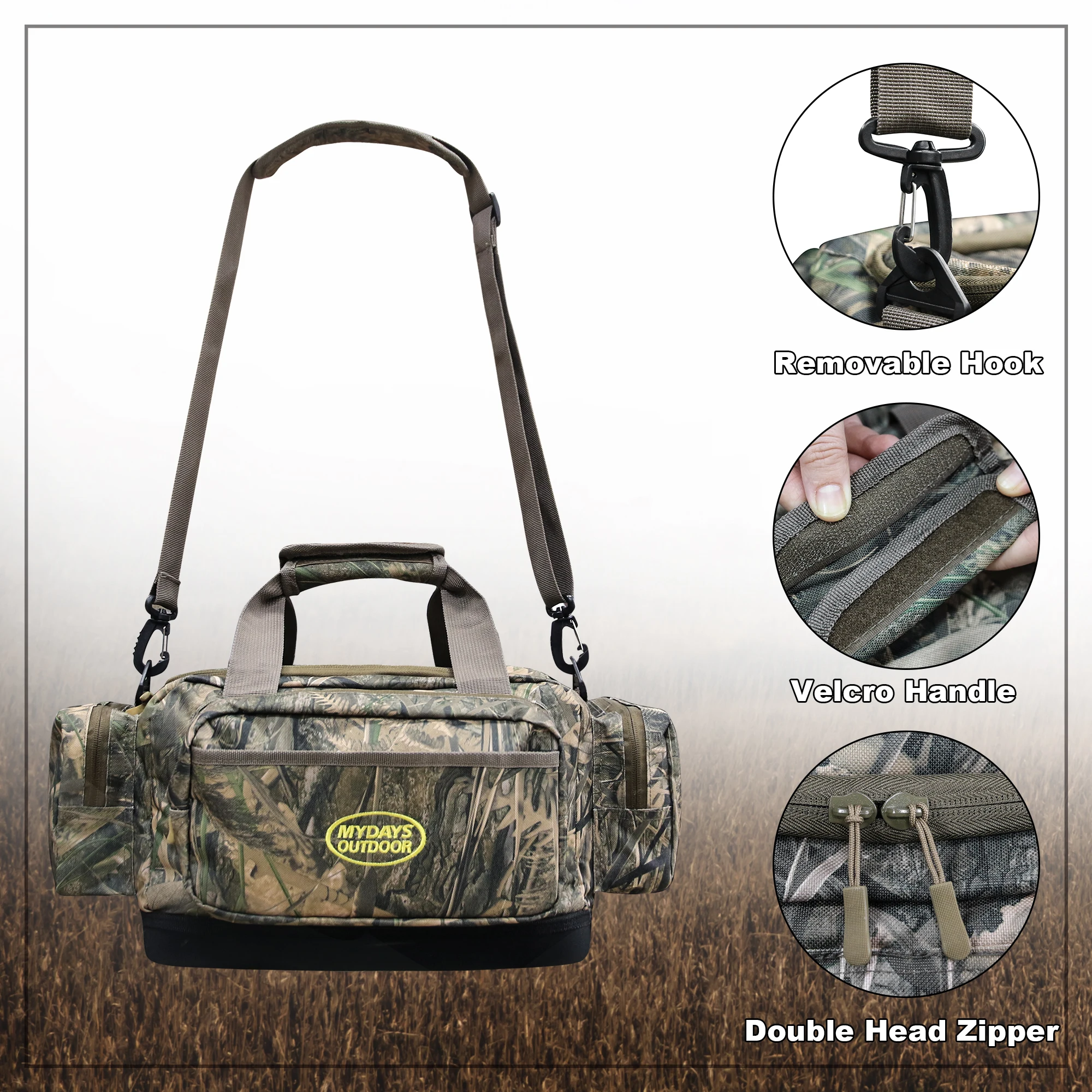 Mydays Outdoor Large Capacity Button Hard Protection Durable Camouflage Hunting Blind Bag with Velcro Handle