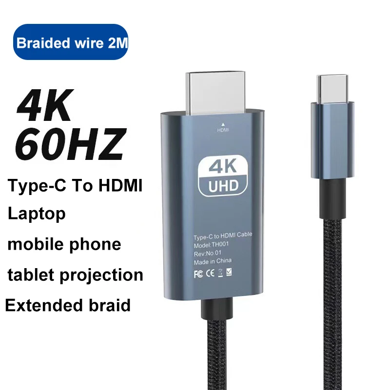 4K 60Hz USB C-to-HDTV video and audio braided cable is suitable for MacBook pro, iPad, and TYPE-C interface phones