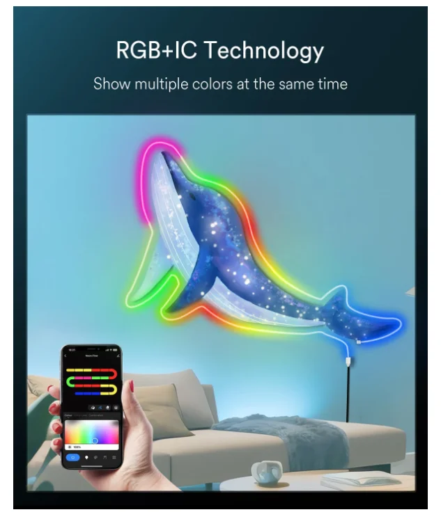 Неоновая полноцветная светлая полоса цветная коробка набор RGBIC световая Bluetooth музыкальное управление интеллектуальные силиконовые светодиодные полицейские огни