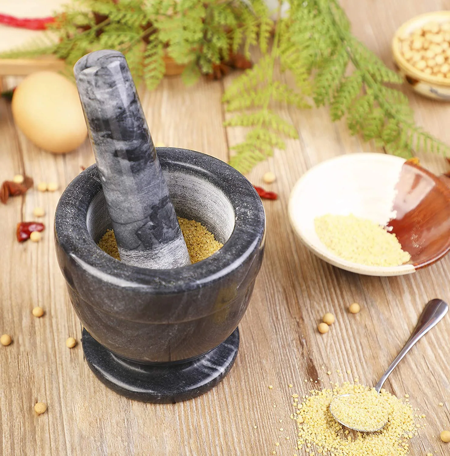 4 inch natural Stone molcajete black marble mortar pestle 10.5 cm guacamole bowl