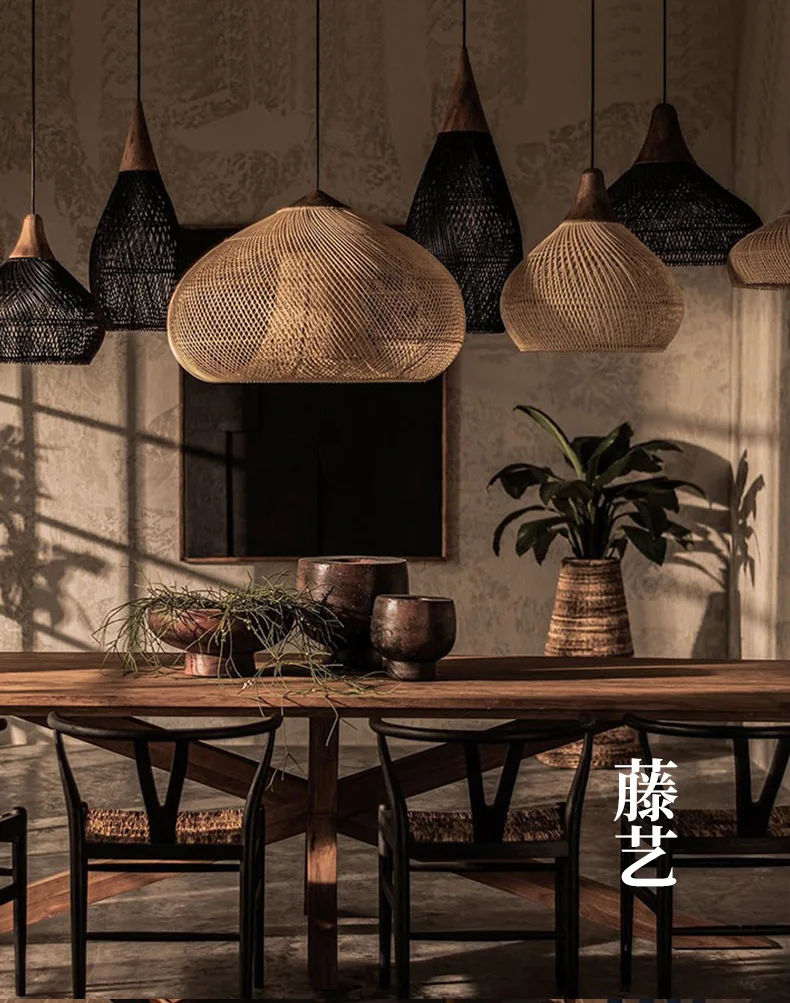 Southeast Asian rattan chandelier Japanese restaurant chandelier custom tea room Zen retro rattan hand-woven lamp