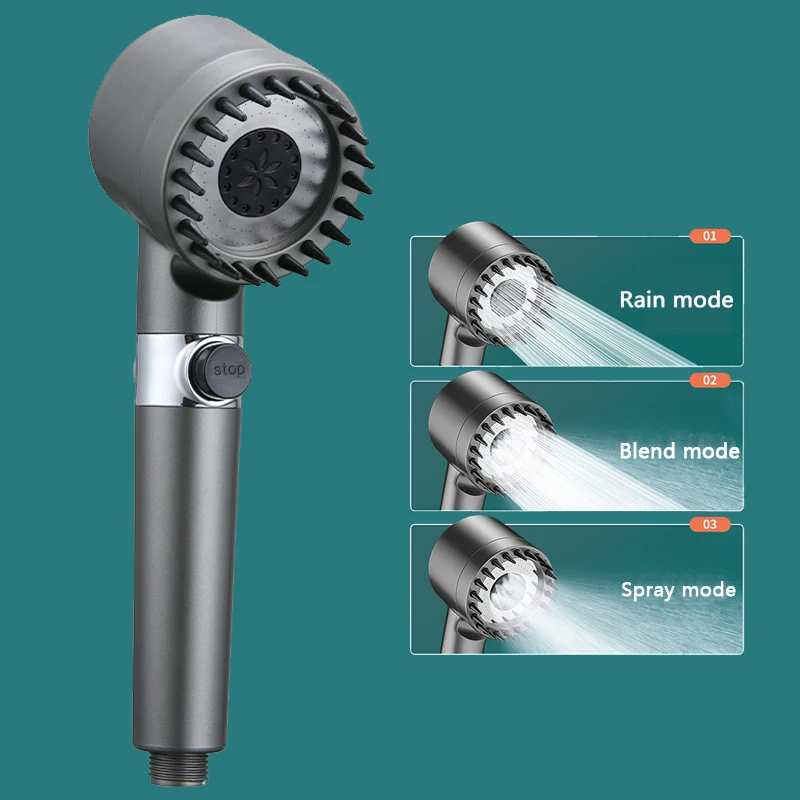 Gun gray 3 function powerful Pressurized Hand Shower head PP Cotton Filter Spray Shower Head with shut off
