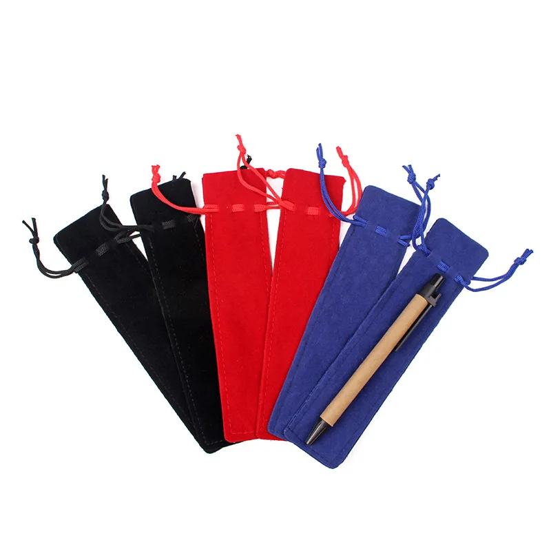 Simple pen velvet bag logo and color customize black suede velvet drawstring pouch bag for pen wholesale