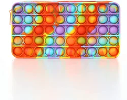 Custom Pop Fidget Up Out Silicone  Pencil Case Kids Students Stationery Box Rainbow Pop Push Pencil Pouch Bag