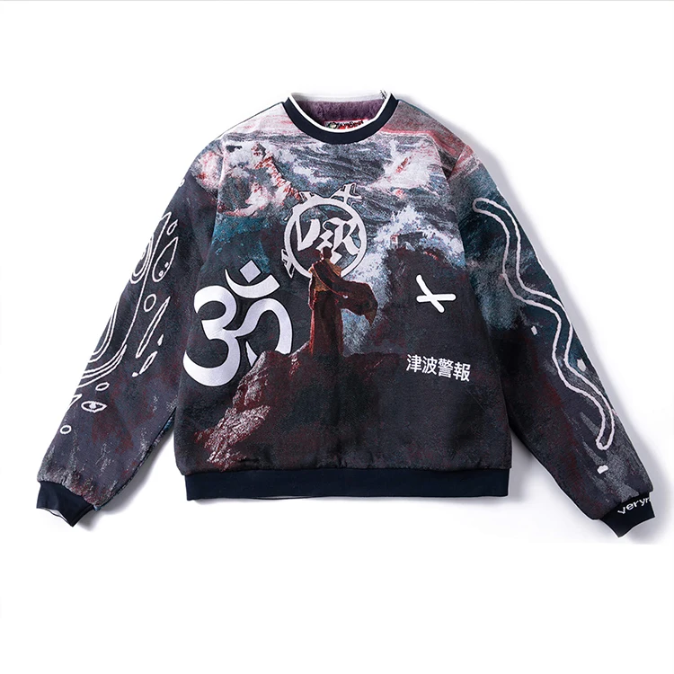 DiZNEW Custom Wholesale Mens Manufacturer Streetwear Plus Size Street Ware Rap Long Sleeve Woven Anime Tapestry Sweater