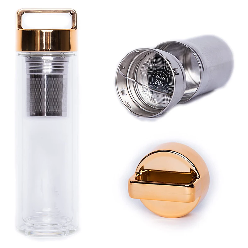 Wholesale Tea Infuser Double Wall Glass Water Bottle With Handle