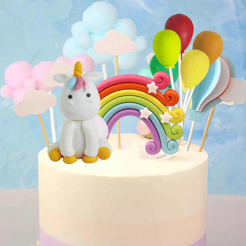 New Rainbow Unicorn Birthday Wedding Cake Topper Cloud Kit Party Decoration