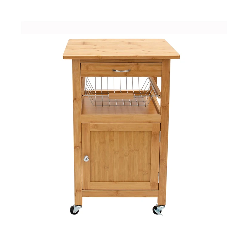  Bamboo Kitchen Storage Serving Trolley Island Cart With