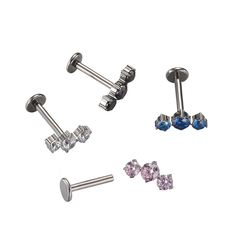 ASTM F136 Titanium Prong Set Zircon Cluster Labret Body Piercing Jewelry Wholesale