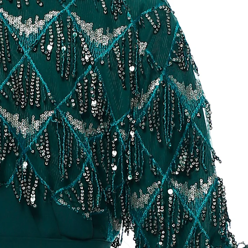 2023 wholesale islamic clothing sequin tassel chiffon with flared long sleeves for women muslim dress abaya