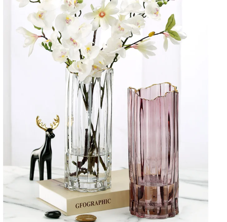 High Quality Centerpiece Glass Decorative Colored Clear Glass Flower Vase/Glass Vases for Home Decoration