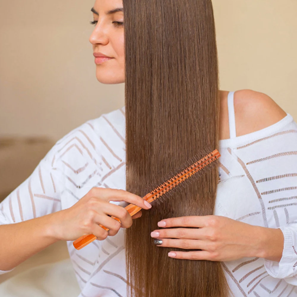 Heat resistance Round Curling Combs Professional Wooden Round Brush for Blow Drying Anti Static Hairbrush