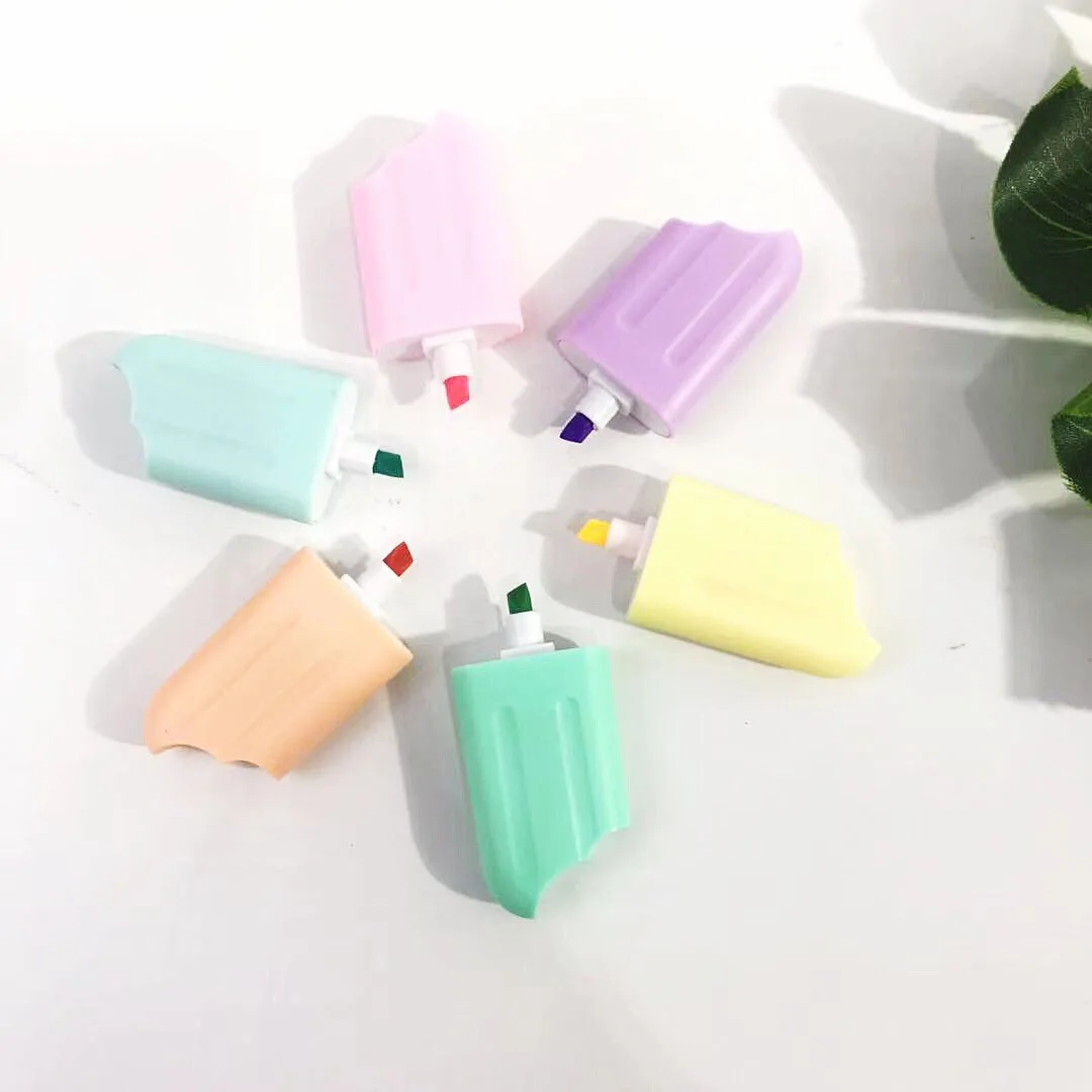 Hot Selling Product Kawaii Ice Cream Highlighter Pen Creative Cartoon Candy Color Marker Pens Mini Highlighters Set For Kids