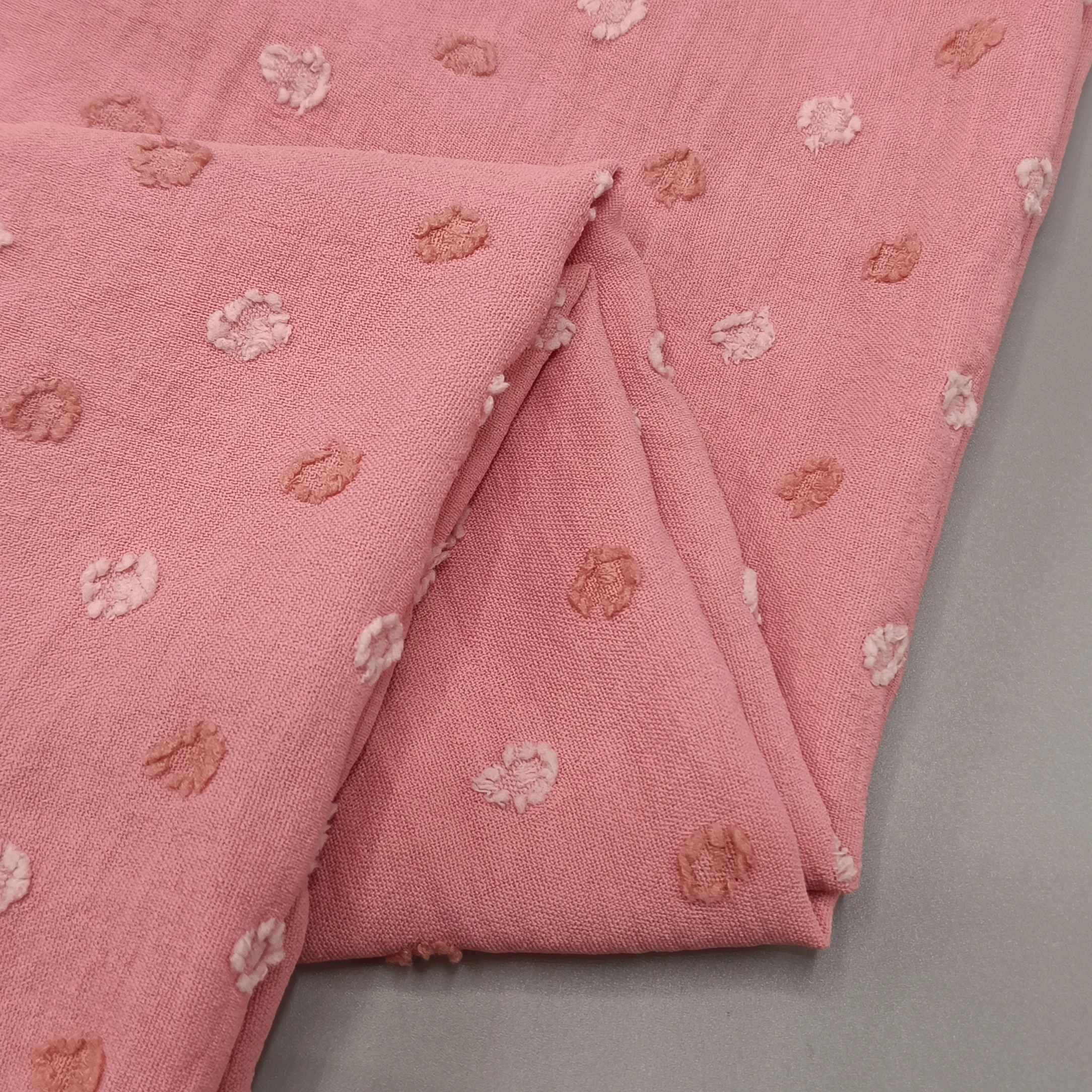 NO MOQ 100%Polyester Cey Crepe Fabric Stretch Dyed Cut Flower Jacquard Fabric