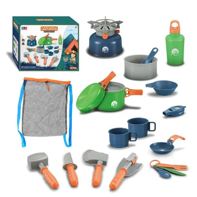 20PCS Outdoor Camping Kit Adventure Exploration Game Pretend Play Toy Simulation Cooking Play Set For Kid