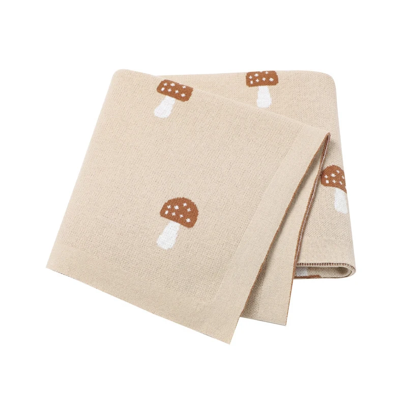 Cotton Knit Toddler Swaddling Blanket Mushroom Jacquard Baby Blanket for Newborn