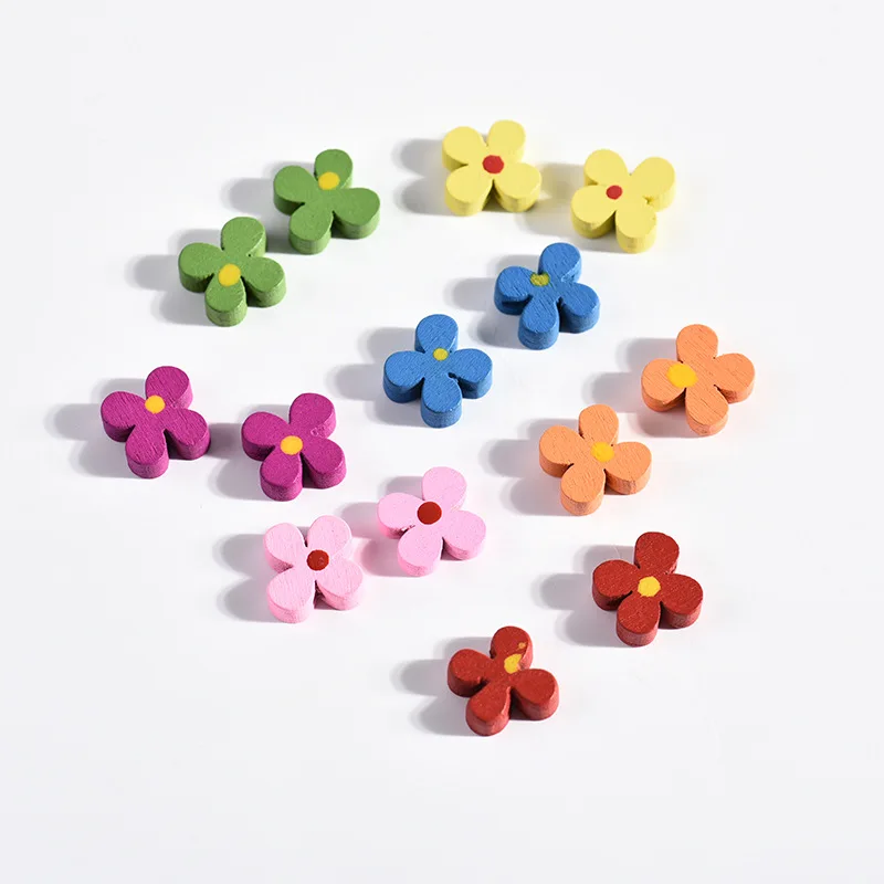 XUQIAN Ins Мультяшные четырехлистные цветочные деревянные бусины россыпью для детского браслета DIY ювелирные аксессуары ручной работы