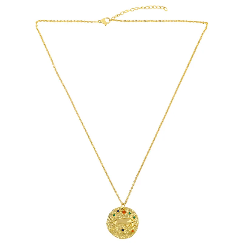 Wholesale Fashion Gold Plated Crystal Jewelry Necklaces Joyeria Dijes Zodiac Necklace Pendant for Women