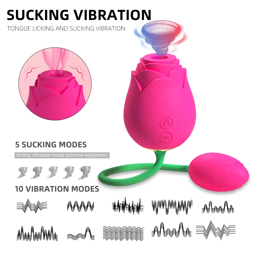 Aimitoy Light Pink Rose Vibrator 2 in One Double Sided Rose Sex Toy Women Flower Vibrator Clitoral Sucking Vibrator