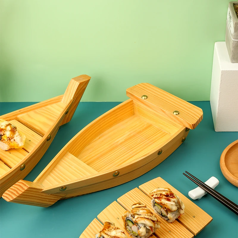 Cheap price natural wood or bamboo sushi boat bamboo for displaying sushi and sashimi