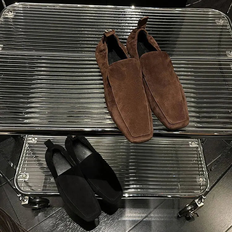 Xinzirain Custom Classic Casual Leather Black Brown Suede Leather Slip On Heel Women Flat Loafer Shoes For Ladies