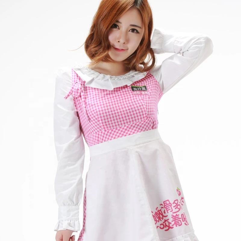 2021 New Fashion Pink Sweet Style Sexy Lace Cooking Skirts Maid Waitress Work 100% Cotton Skirts For Girl