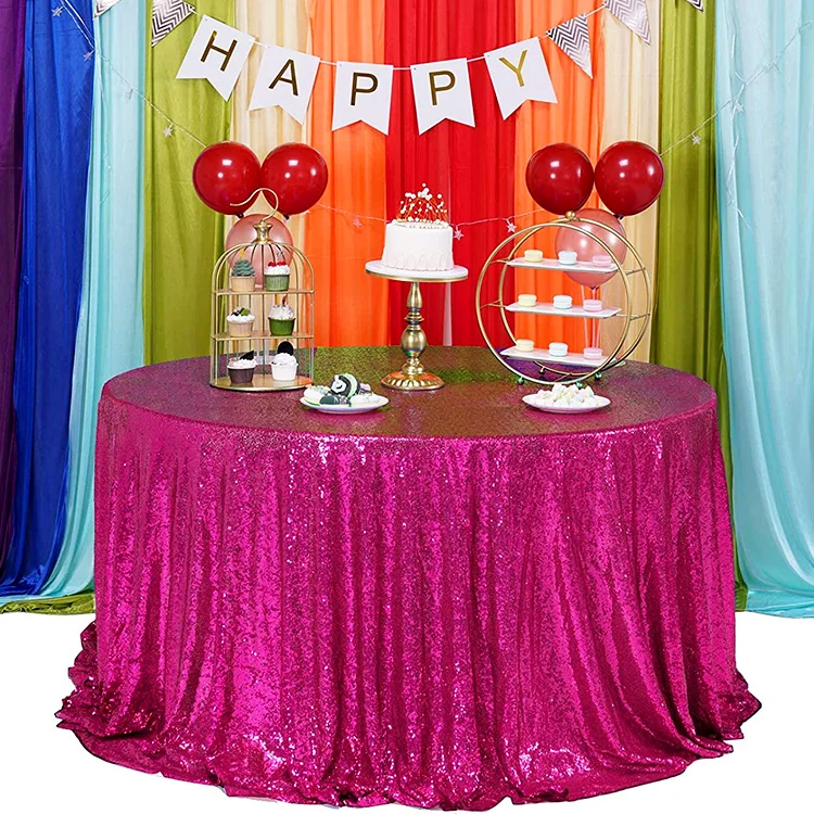 Wholesale Purple Round Glittered Tablecloth Luxury Decorative Embroidered Sequin Table Cloth For Wedding