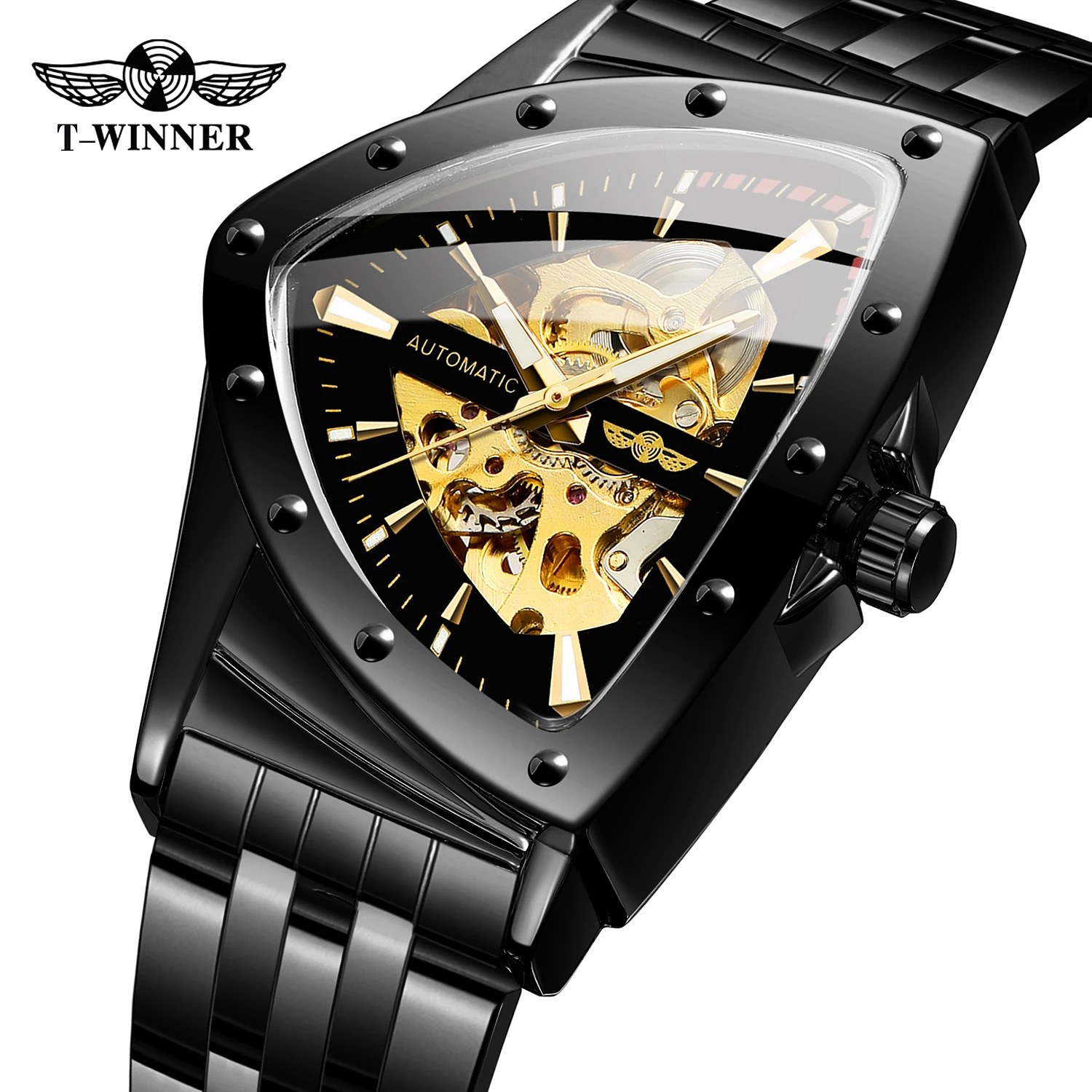 Winner Saat Men Skeleton Luxury Automatic Watch Stainless Steel Reloj
