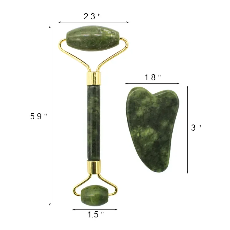 2023 Beauty Massager Wholesale Green Jade Roller Gua Sha Set 100% Natural