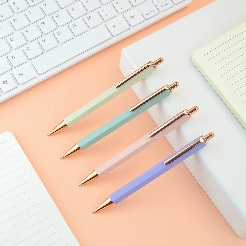 Wholesale good price favorable design new pen hexagon shape light color metal click ball pen